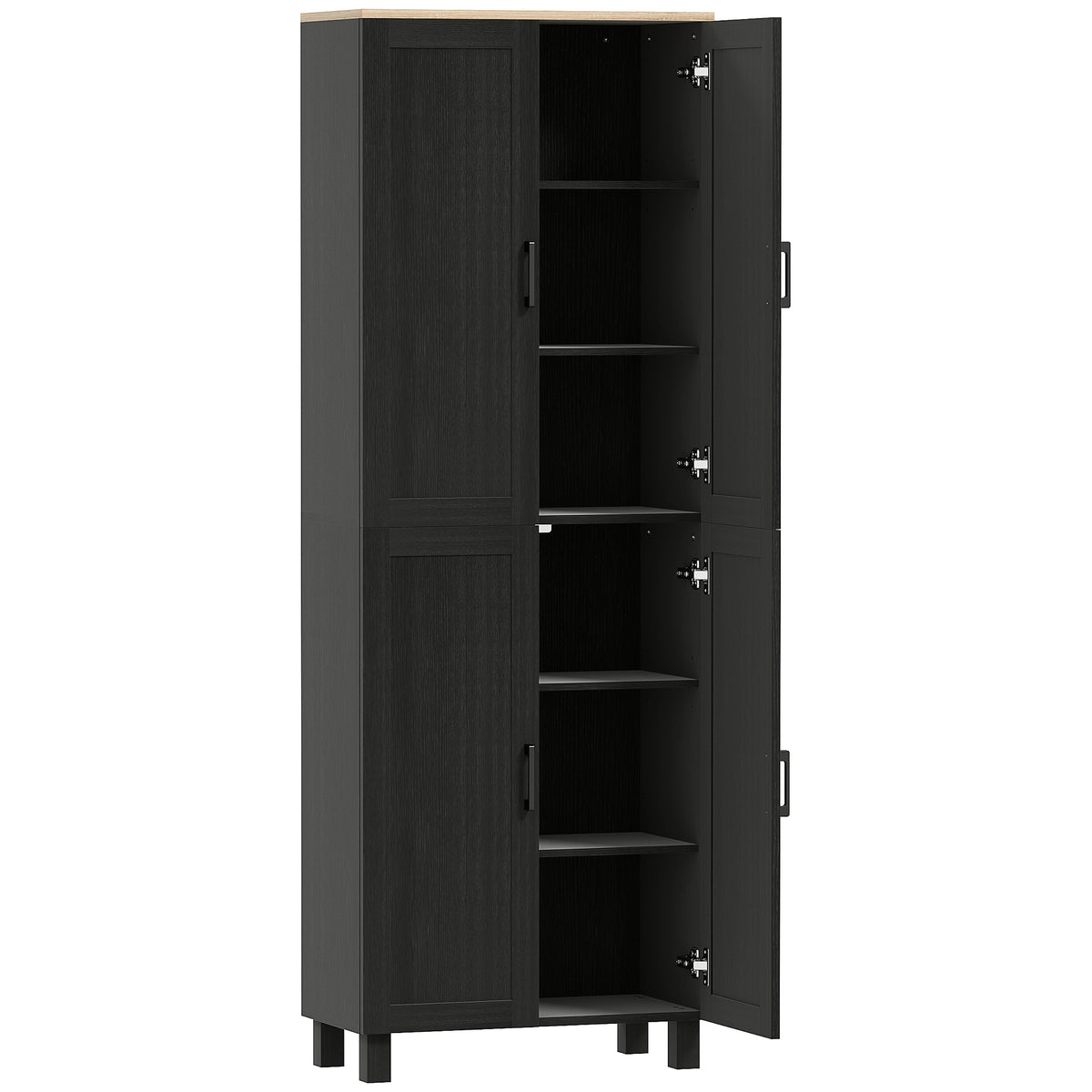 Armoire de cuisine hauteur 170 cm buffet haut avec 4 portes et étagères ajustable, design moderne, noir-0