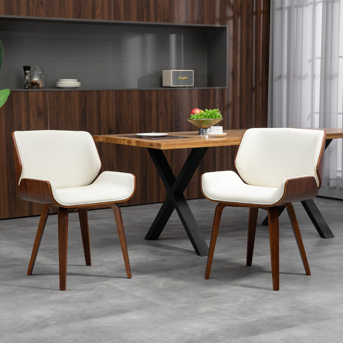 Lot de 2 chaises de salle à manger style vintage assise revêtement synthétique 54 x 53 x 81 cm blanc marron-1
