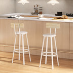 Lot de 2 tabourets de bar, chaises de bar, assise rembourrée 75,5H cm, dossier et repose-pieds, bois naturel et blanc-8