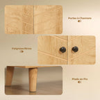 Buffet Cuisine, Meuble de Rangement avec 3 Portes à Motif Chevron et Pieds en Bois de Pin, 88,3x30x76cm, Bois Naturel-6