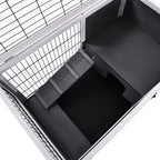 Clapier lapin intérieur, cage à lapins avec toit ouvrant, roulettes, plateau amovible et rampe, cage en bois, 90 x 53 x 59 cm, gris foncé et blanc-7