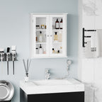Armoire murale de salle de bain, meuble haut salle de bains avec 2 portes en verre, étagère réglable, 55x20x65cm, blanc-1