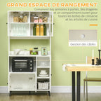 Armoire de cuisine avec 3 placards, niches, étagères réglables, portes vitrées, passe-câble, 90x40x180cm, blanc-3