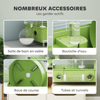 Cage pour hamster à 2 niveaux avec roue de course salle de bain en sable pour hamster nain 44,5 x 28 x 44 cm vert-4