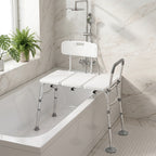 Banc de Transfert Baignoire, Hauteur Réglable à 10 Niveaux, Large Assise, Dossier, Accoudoir, 86x60x89-101cm, Blanc-8