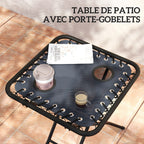 Lot de 2 chaise longue pliable et inclinable avec table d'appoint, porte-gobelets et appuie-têtes, charge 120 kg, gris-4