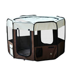 Parc enclos pliable pour chien chat petits animaux octogonal en tissu Oxford et acier Ø 90 x 41H cm marron beige-0