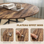 Table à manger ronde pour 4 personnes, Ø 100 x 76 cm, table de cuisine avec large plateau et étagère, brun rustique-5