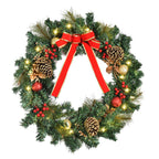 Couronne de Noël artificielle lumineuse avec 20 LED de 60 cm - décorée de houx et de pommes de pin-0