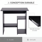 Bureau d'ordinateur, bureau avec rangement, plateau pour clavier et support de moniteur, 80 x 45 x 75 cm, noir-5