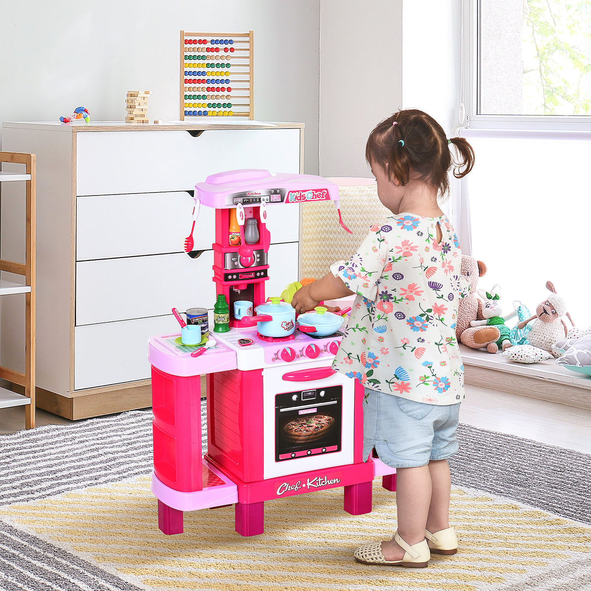 Cuisine pour Enfant Recettes Jeu d'imitation 38 Accessoires Inclus Sons et lumières polypropylène Rose-1