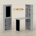 Bureau avec rangement pliable murale rabattable avec bibliothèque poste de travail tableau à craie et étagère réglable-2