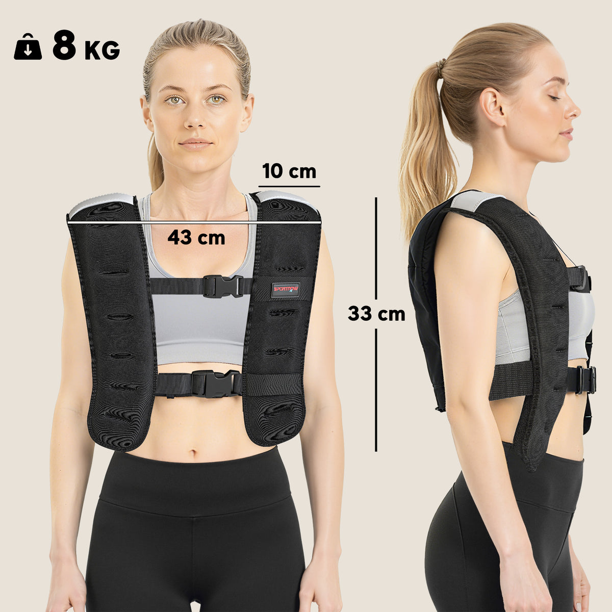 Gilet lesté 8 kg veste lestée respirant avec sangles réglables et bandes réfléchissantes en sable de fer 43 x 33 cm noir-2