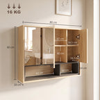 Meuble salle de bain avec miroir, armoire toilettes murale avec placards à 3 portes et 8 compartiments, chêne-2