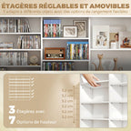 Meuble de rangement 1032 CDs / 594 DVDs, étagère multimédia, 24 compartiments et 18 étagères ajustables, blanc-4