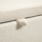 Banc de rangement, banc coffre de rangement en tissu bouclette avec couvercle relevable et pieds en acier, crème-8