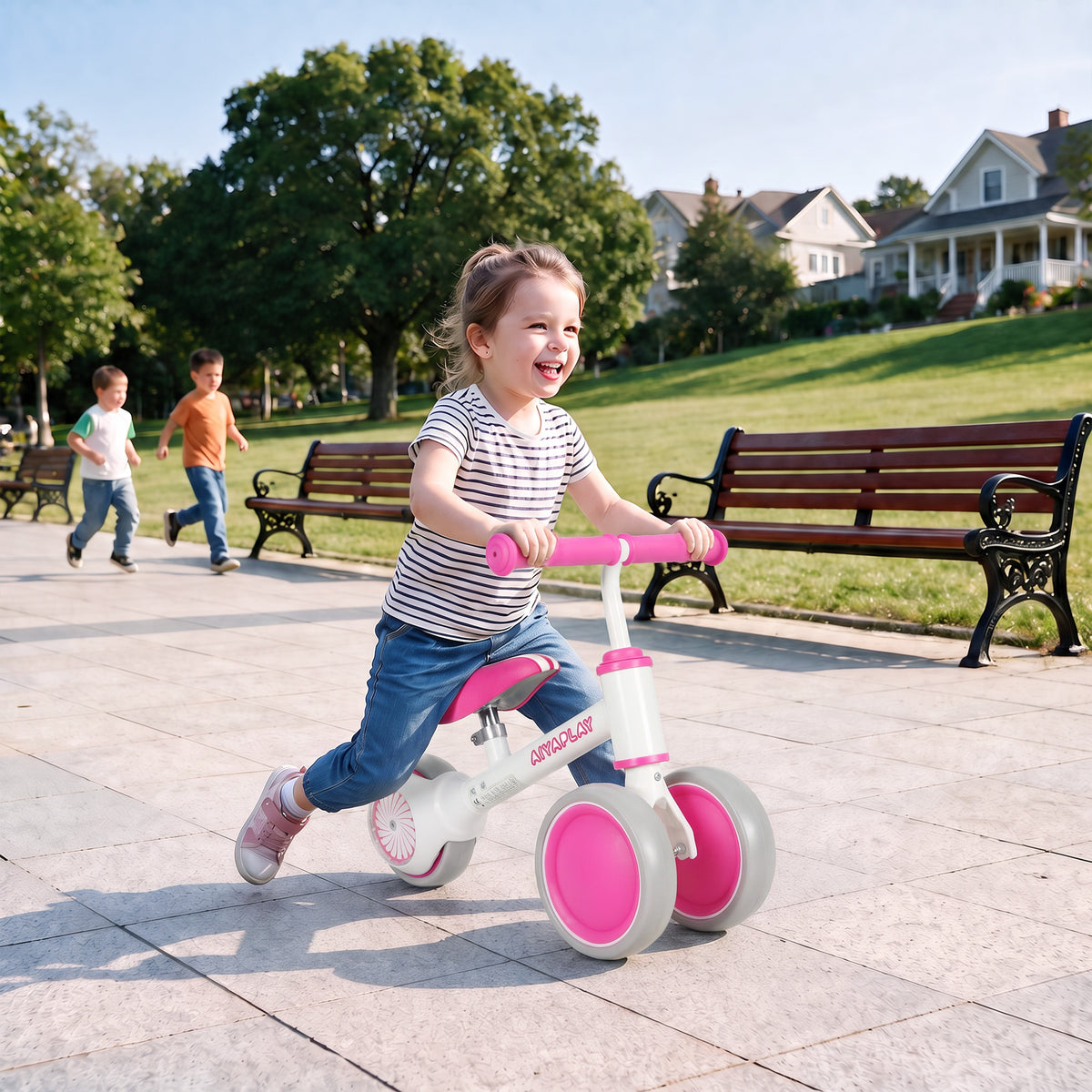 Draisienne Bébé 1-2 ans, Roue lumineuse, 3 Roues EVA Silencieuses sans Pédale, Limiteur Direction 135°, 51x22x36cm, Rose-8