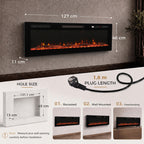 Cheminée Électrique Encastrable Murale ou à Poser 3 en 1 Cheminée Décorative Extra-Plat 900W/1800W Effet Flamme 3D Noir-2