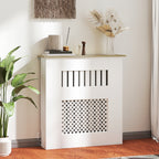 Couvercle de Radiateur en Bois à Lattes avec Détails Croisés et Étagère Supérieure, 78 x 19 x 81 cm, Blanc-1