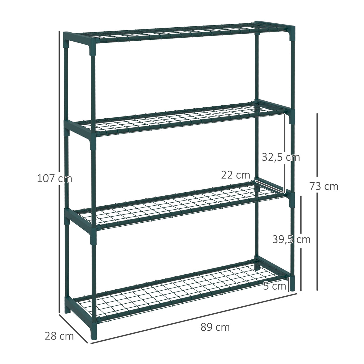 Étagère à fleurs supports porte plante 4 niveaux, intérieur et extérieur en acier, dim. 89L x 28l x 107H cm, vert-2