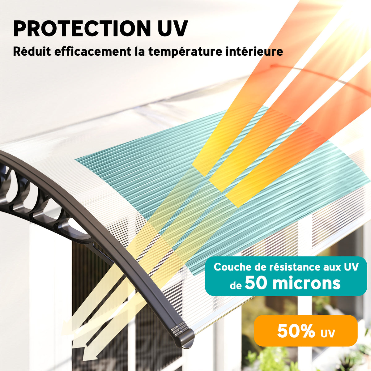 Auvent de porte d'entrée toit marquise en polycarbonate protection contre pluie neige UV 0,9 x 1,5 m, transparente-3