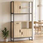 Buffet Haut Cuisine, Armoire de Cuisine, 3 Portes à Fermeture Douce, Tiroir, Plan de Travail, Niches Ouvertes, Naturel-1