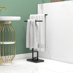 Porte-serviettes sur pied autoportant 2 niveaux en métal pour la salle de bain, dim. 50l x 18,5P x 85H cm, noir-9