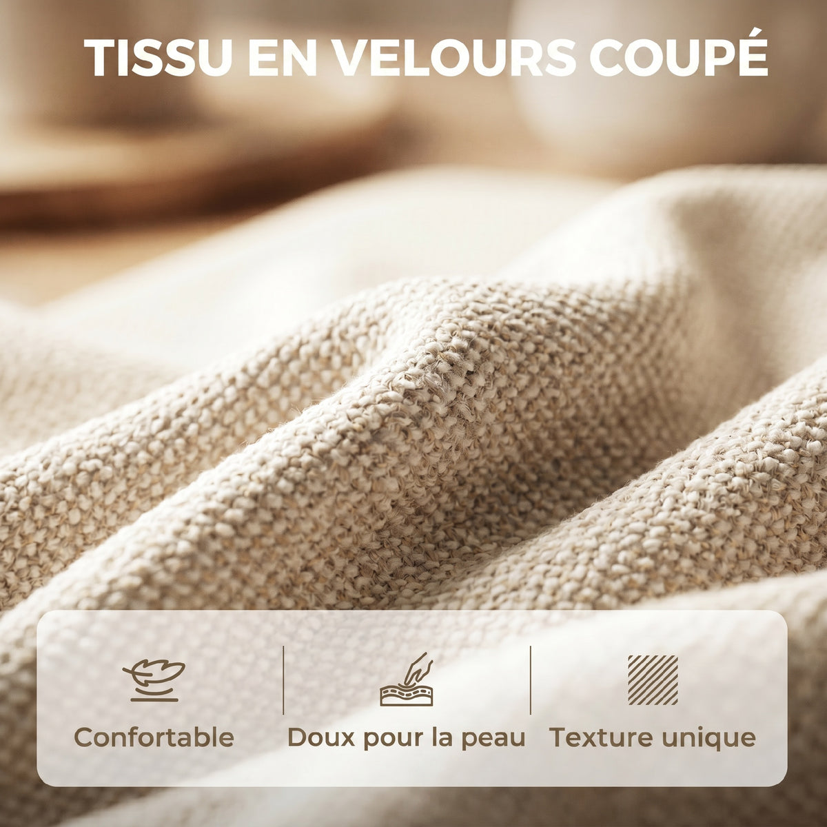 Canapé 2 places en velours, canapé de salon moderne 160 cm, assise large rembourrée, coussin épais à ressorts, beige-6