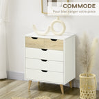Commode 5 tiroirs meuble de rangement 4 pieds biseautés - bois, 60 x 40 x 77,5 cm, blanc-3