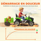 Tracteur électrique enfants avec remorque amovible, voiture électrique enfants, télécommande 2,4G, 139x58x55cm, vert-6