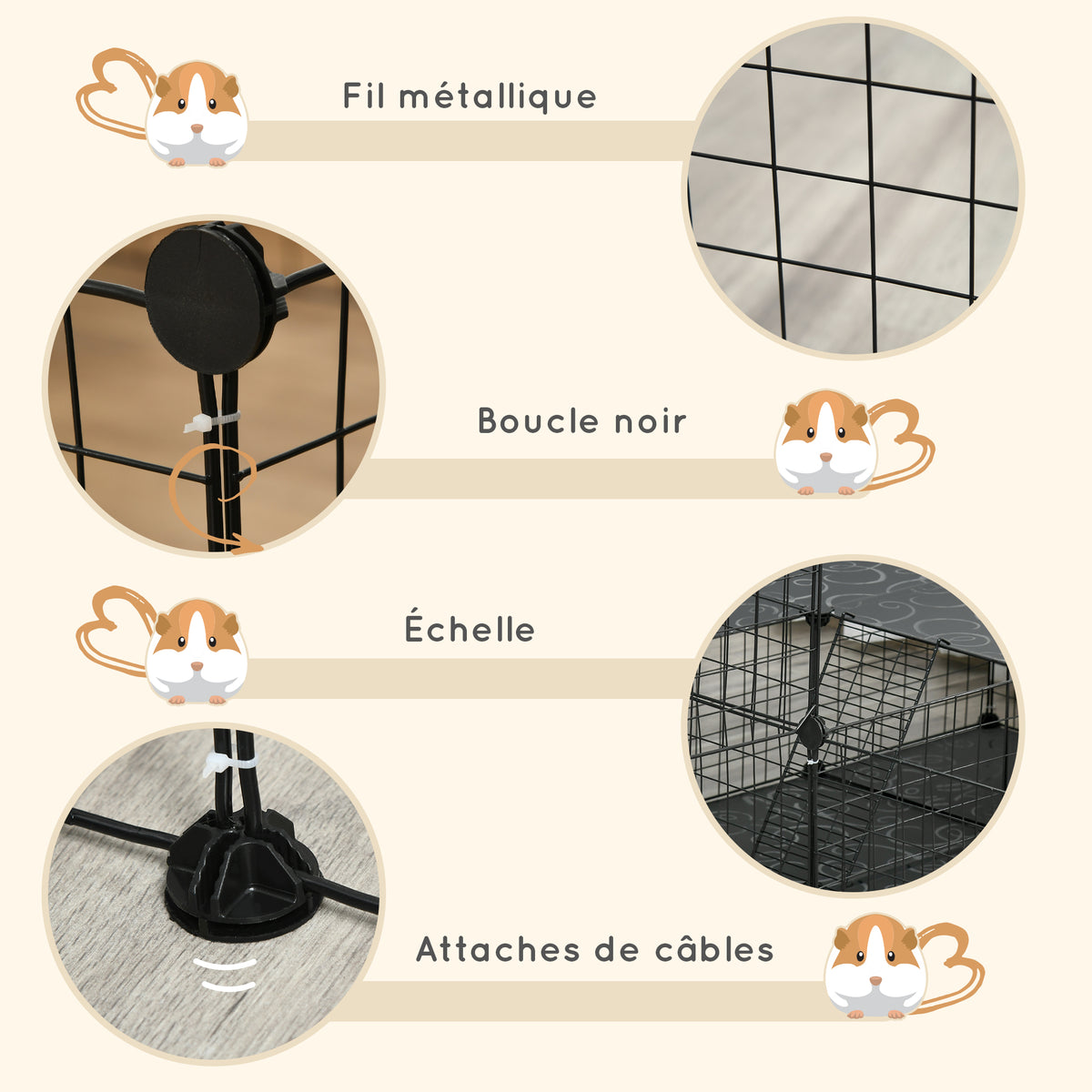 Parc enclos modulable DIY, 2 niveaux, enclos pour petits animaux, hamsters, lapins, cochon d'inde, panneaux grillagés, 45 panneaux, 175 x 105 x 70 cm, noir-5