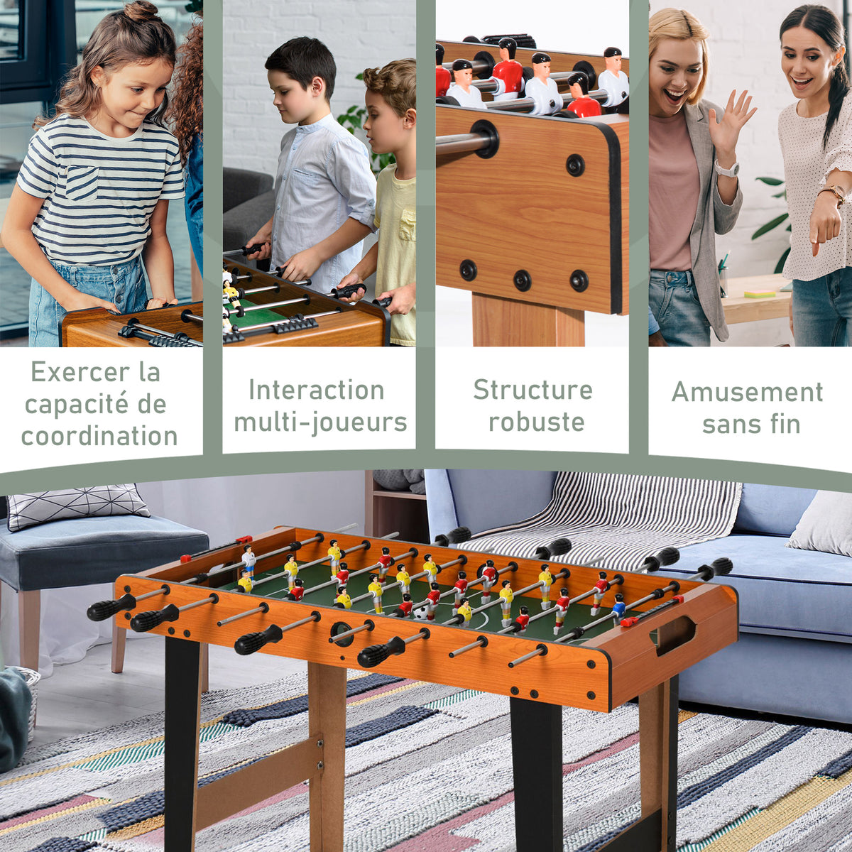 Mini babyfoot, table de baby-foot, en MDF, 22 joueurs, 2 balles, 2 panneaux de scores, 84,5L x 40l x 61,2H cm-5