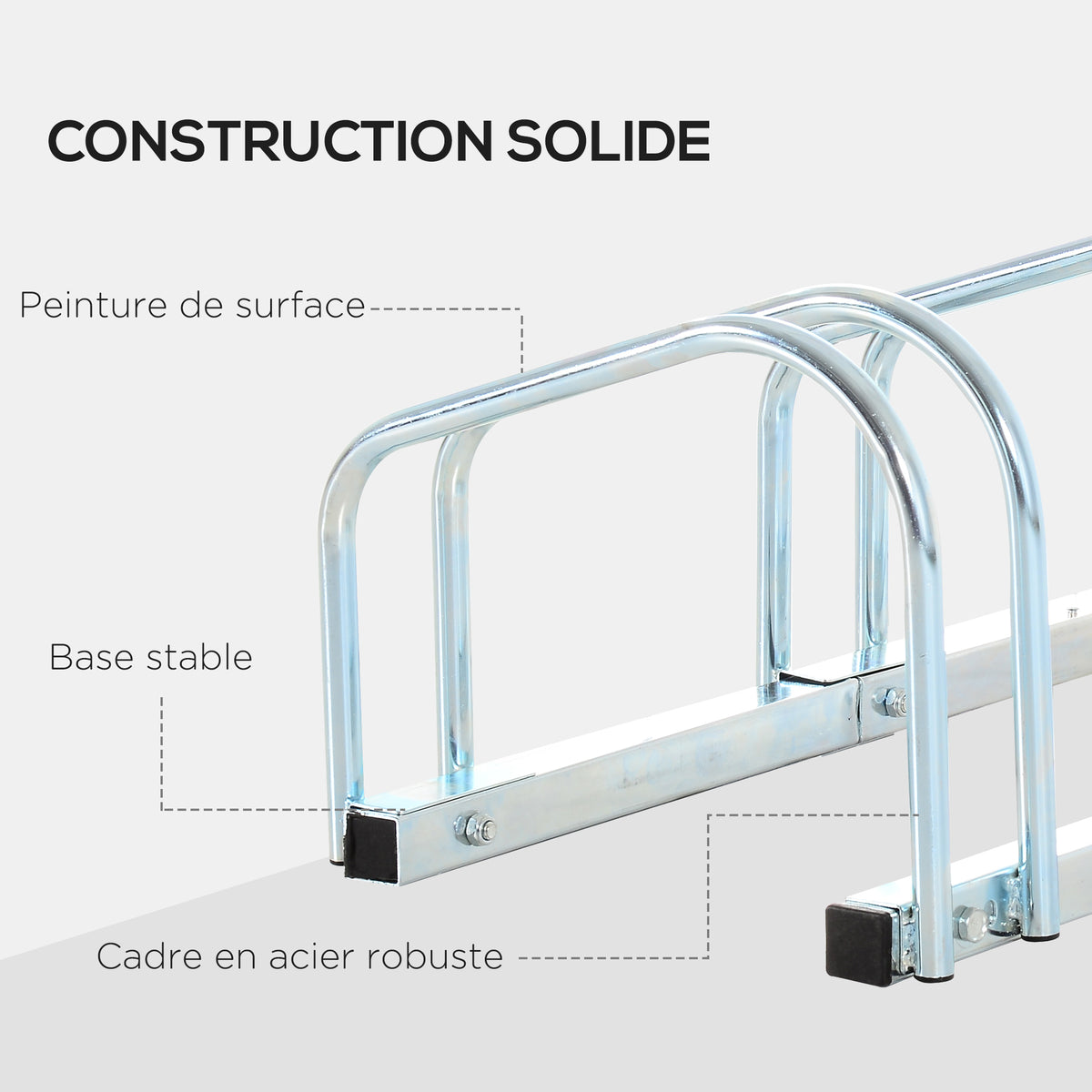 Râtelier 5 vélos range-vélos support de rangement pneu 65 mm sol ou mural pour VTT enfants BMX 145 x 33 x 27 cm acier argent-7