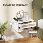 Lot de 2 tables de chevet murales tiroir coulissant, niche, plateau - en bois dim. 40L x 34l x 23H cm-5