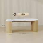 Table basse ovale, table d'appoint aspect effet marbre, coins arrondis pieds épais, 110 x 50 x 40 cm, blanc-2