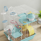 Cage hamster, cage rongeur à 3 niveaux, avec roue d'exercice, tunnel de jeu, gamelle, cabane, 34,5 x 27,5 x 41 cm, bleu-8