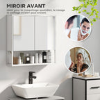 Armoire murale salle de bain avec miroir, meuble salle de bain, 2 portes miroir, étagère ouverte 60 x 16 x 60 cm blanc-3