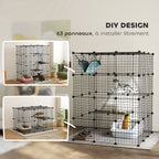 Clôture pour animaux domestiques lapin enclos intérieur 4 niveaux modulable panneaux grillagés 105 x 105 x 140 cm noir-4