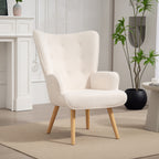 Fauteuil de salon en tissu bouclette, fauteuil capitonné et rembourré avec pieds en bois, 71 x 74 x 96 cm, beige-9
