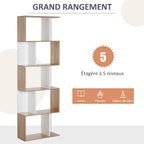 Bibliothèque à 5 niveaux, meuble de rangement en forme de S avec étagères, étagère de rangement blanc-3