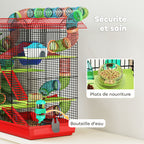 Cage pour hamster souris petit animaux rongeur avec tunnel mangeoire roue jouet 47 x 30 x 59 cm rouge-4