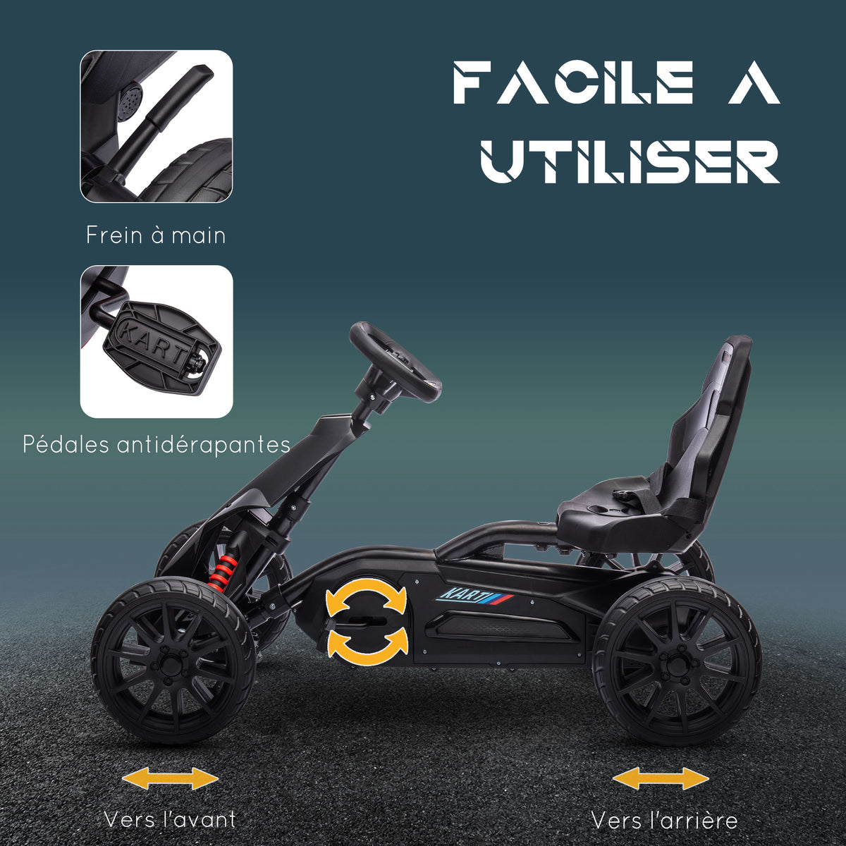 Kart à pédales pour enfants avec siège ajustable 4 positions et roues en EVA 100 x 58 x 58,5 cm noir-4