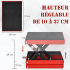 Cric de Moto à Ciseaux 500 kg, Hauteur de Levage 10-37 cm - Lève-Moto en Acier avec Plateforme Antidérapante - Béquille d'Atelier Tout-Terrain pour Entretien Atelier, Rouge-3