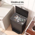 Poubelle cuisine 50L, poubelle à pédale, seau intérieur amovible, couvercle à fermeture douce, 41,7x36,6x62cm, noir-3