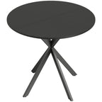 Table à Manger Ronde pour 2 Personnes avec Plateau Aspect Bois et Piètement Croisé en Acier, Noir-0
