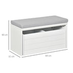Banc de Rangement avec Coussin Gris - Meuble à Chaussures - Banc à Chaussures avec Grand tiroir Double Compartiment - MDF Blanc-2