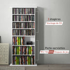 Rangements pour CD et DVD avec 8 compartiments et 6 étagères réglables, capacité max. 360 CD/185 DVD et Blu-ray, blanc-7