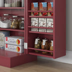 Armoire meuble de cuisine garde-manger 2 portes avec 5 étagères et 12 porte-épices - 60 x 30 x 104 cm - rouge-8