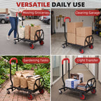 Diable et Chariot de Transport à Roulettes Pliable 2-en-1, Charge Max 120 kg, Base Rabattable, Acier, 83x44x78cm, Rouge-8