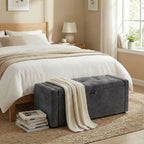 Banc de rangement, bout de lit, repose-pieds rembourré en lin avec assise large, 122 x 48 x 44 cm, gris foncé-8